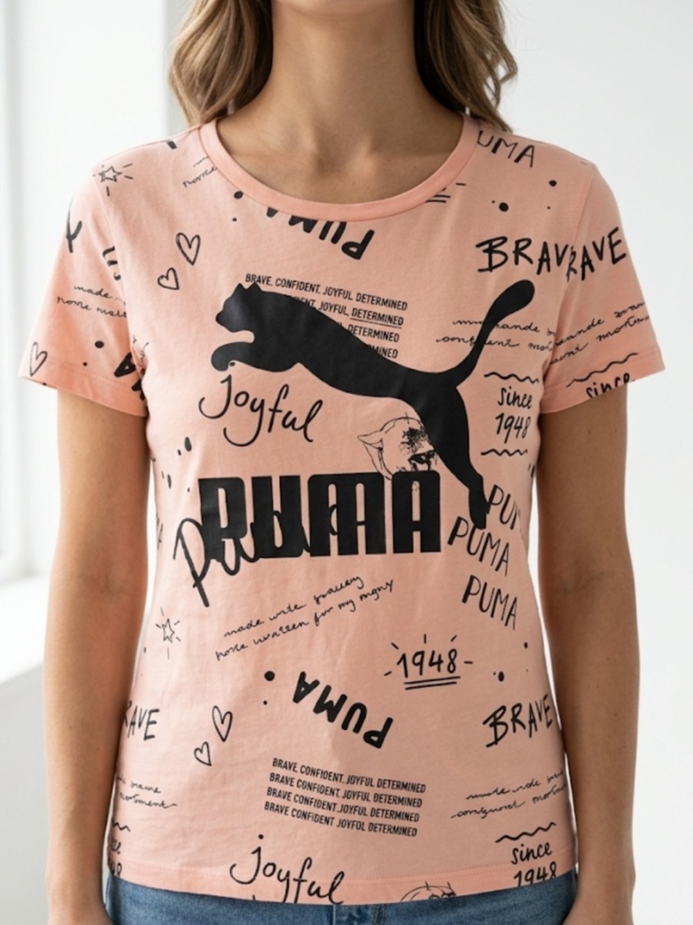 Puma Cotton Pink Short Sleeve Motivational Top Small